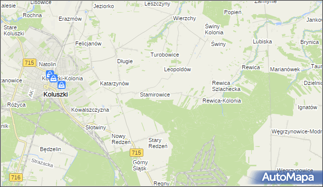 mapa Leosin gmina Koluszki, Leosin gmina Koluszki na mapie Targeo