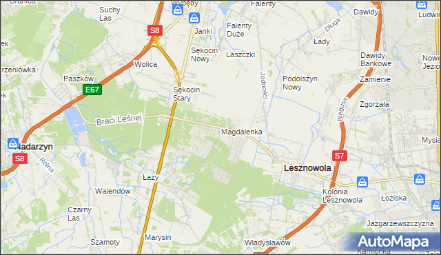 mapa Magdalenka gmina Lesznowola, Magdalenka gmina Lesznowola na mapie Targeo