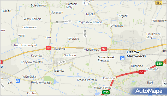 mapa Michałówek gmina Ożarów Mazowiecki, Michałówek gmina Ożarów Mazowiecki na mapie Targeo