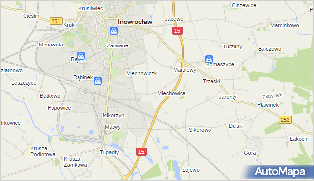 mapa Miechowice gmina Inowrocław, Miechowice gmina Inowrocław na mapie Targeo