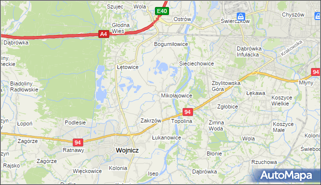 mapa Mikołajowice gmina Wierzchosławice, Mikołajowice gmina Wierzchosławice na mapie Targeo