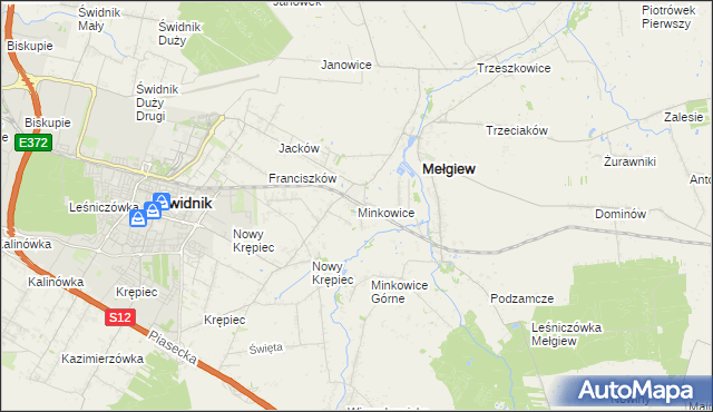mapa Minkowice gmina Mełgiew, Minkowice gmina Mełgiew na mapie Targeo