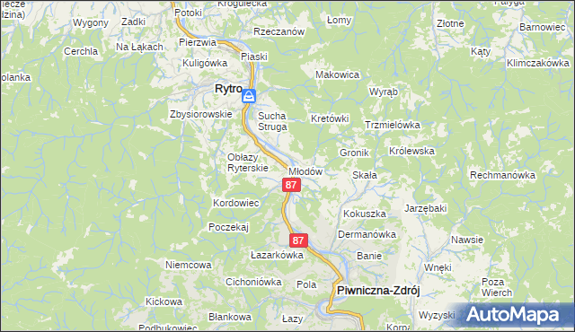 mapa Młodów gmina Piwniczna-Zdrój, Młodów gmina Piwniczna-Zdrój na mapie Targeo