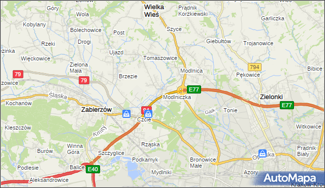 mapa Modlniczka, Modlniczka na mapie Targeo