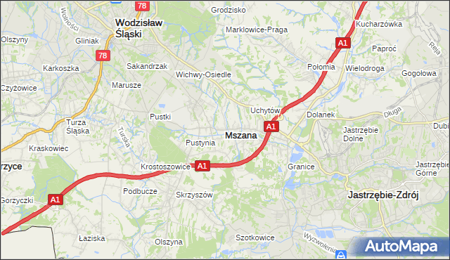 mapa Mszana powiat wodzisławski, Mszana powiat wodzisławski na mapie Targeo