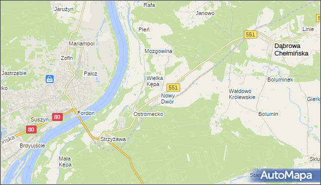mapa Nowy Dwór gmina Dąbrowa Chełmińska, Nowy Dwór gmina Dąbrowa Chełmińska na mapie Targeo