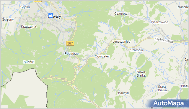 mapa Ogorzelec gmina Kamienna Góra, Ogorzelec gmina Kamienna Góra na mapie Targeo