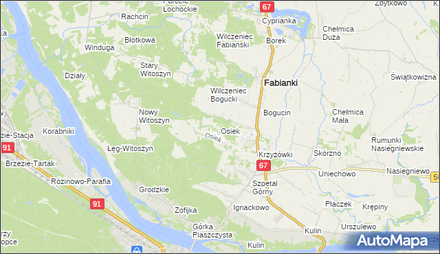mapa Osiek gmina Fabianki, Osiek gmina Fabianki na mapie Targeo