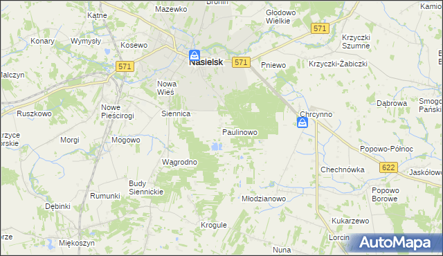 mapa Paulinowo, Paulinowo na mapie Targeo