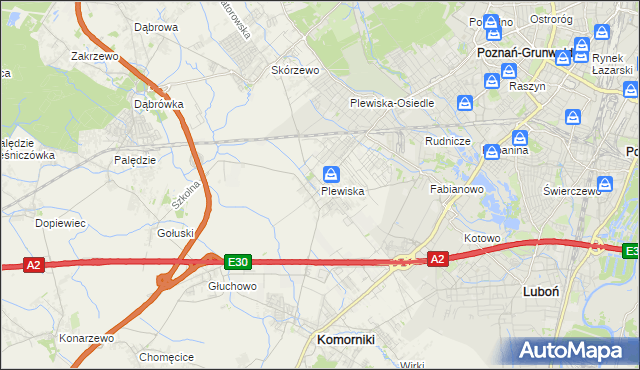 mapa Plewiska gmina Komorniki, Plewiska gmina Komorniki na mapie Targeo