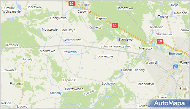 mapa Podwierzbie gmina Sierpc, Podwierzbie gmina Sierpc na mapie Targeo