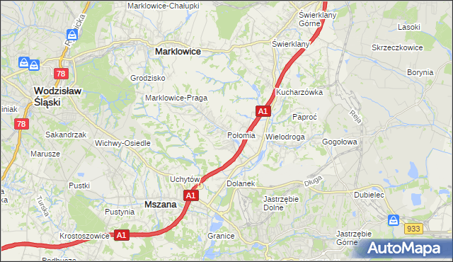 mapa Połomia gmina Mszana, Połomia gmina Mszana na mapie Targeo