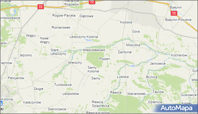mapa Popień gmina Jeżów, Popień gmina Jeżów na mapie Targeo