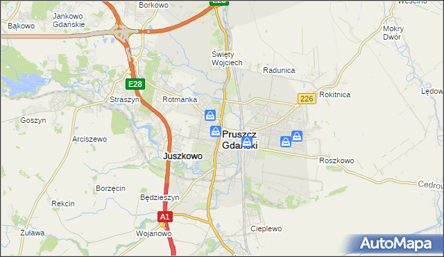 mapa Pruszcz Gdański, Pruszcz Gdański na mapie Targeo