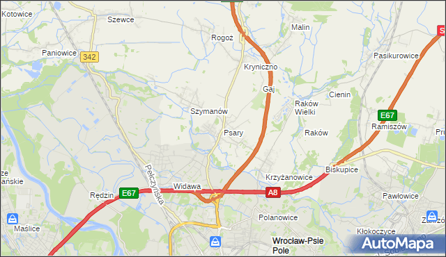 mapa Psary gmina Wisznia Mała, Psary gmina Wisznia Mała na mapie Targeo