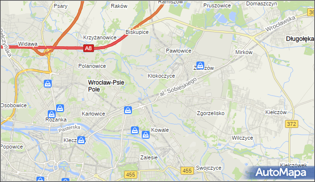 mapa Psie Pole gmina Wrocław, Psie Pole gmina Wrocław na mapie Targeo