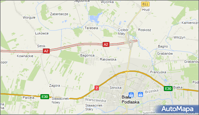 mapa Rakowiska gmina Biała Podlaska, Rakowiska gmina Biała Podlaska na mapie Targeo