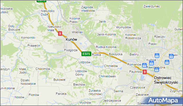 mapa Rudka gmina Kunów, Rudka gmina Kunów na mapie Targeo
