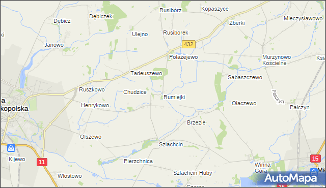 mapa Rumiejki gmina Środa Wielkopolska, Rumiejki gmina Środa Wielkopolska na mapie Targeo
