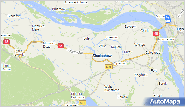 mapa Sieciechów powiat kozienicki, Sieciechów powiat kozienicki na mapie Targeo