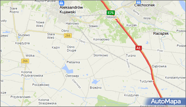 mapa Słomkowo gmina Aleksandrów Kujawski, Słomkowo gmina Aleksandrów Kujawski na mapie Targeo