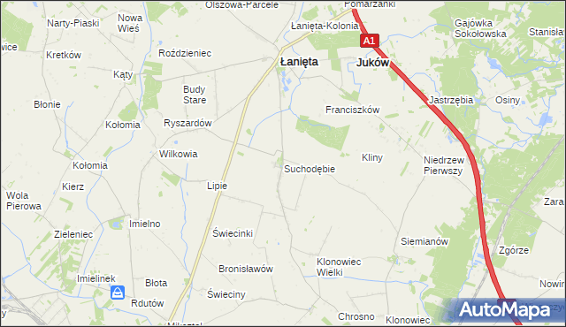 mapa Suchodębie gmina Łanięta, Suchodębie gmina Łanięta na mapie Targeo