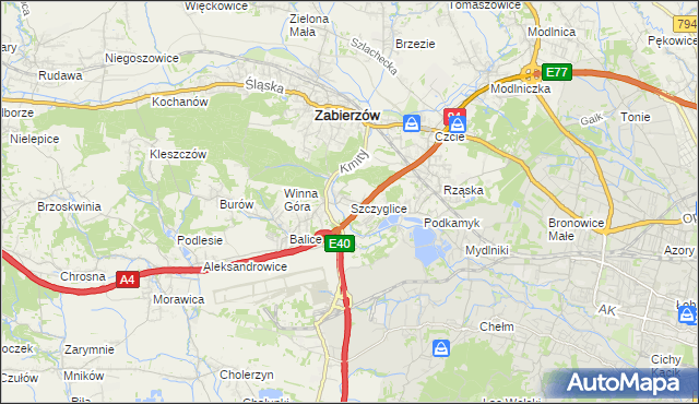 mapa Szczyglice gmina Zabierzów, Szczyglice gmina Zabierzów na mapie Targeo