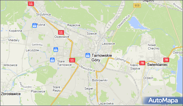 mapa Tarnowskie Góry, Tarnowskie Góry na mapie Targeo