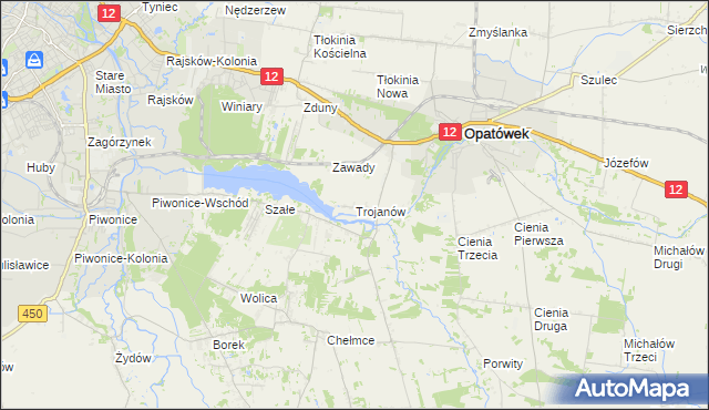 mapa Trojanów gmina Opatówek, Trojanów gmina Opatówek na mapie Targeo