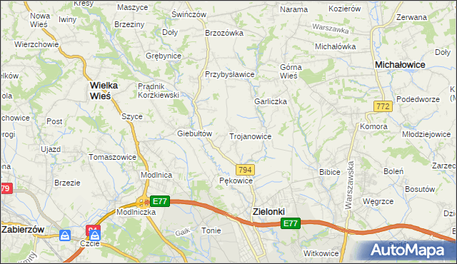 mapa Trojanowice gmina Zielonki, Trojanowice gmina Zielonki na mapie Targeo