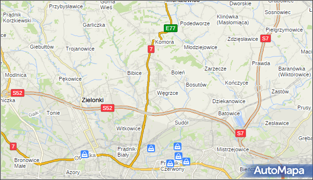 mapa Węgrzce gmina Zielonki, Węgrzce gmina Zielonki na mapie Targeo