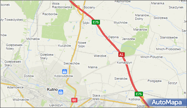 mapa Wierzbie gmina Kutno, Wierzbie gmina Kutno na mapie Targeo