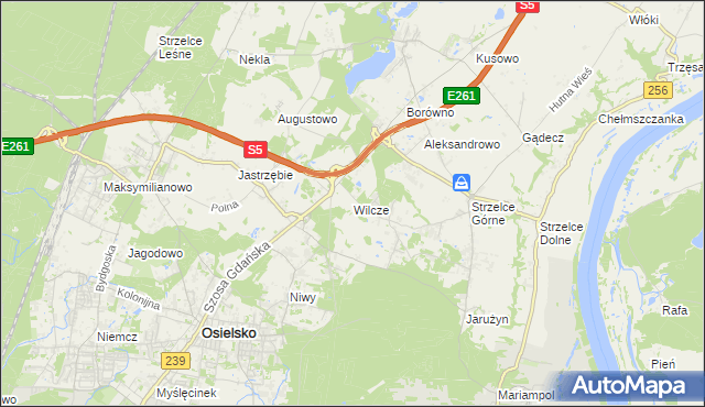 mapa Wilcze gmina Osielsko, Wilcze gmina Osielsko na mapie Targeo