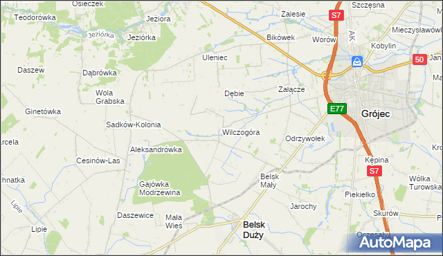 mapa Wilczogóra gmina Belsk Duży, Wilczogóra gmina Belsk Duży na mapie Targeo