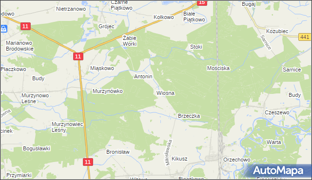 mapa Wiosna gmina Krzykosy, Wiosna gmina Krzykosy na mapie Targeo