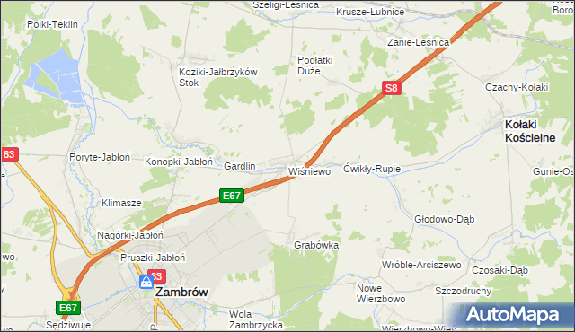 mapa Wiśniewo gmina Zambrów, Wiśniewo gmina Zambrów na mapie Targeo