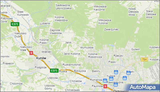 mapa Wymysłów gmina Kunów, Wymysłów gmina Kunów na mapie Targeo