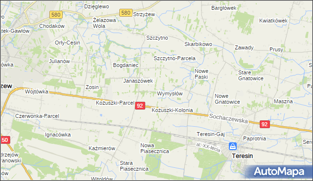 mapa Wymysłów gmina Sochaczew, Wymysłów gmina Sochaczew na mapie Targeo