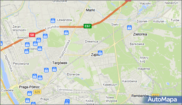 mapa Ząbki powiat wołomiński, Ząbki powiat wołomiński na mapie Targeo