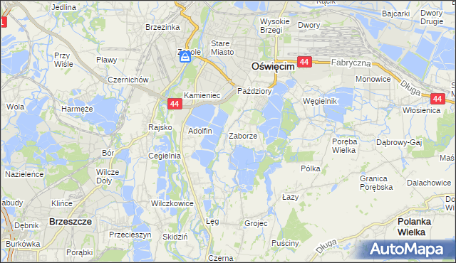 mapa Zaborze gmina Oświęcim, Zaborze gmina Oświęcim na mapie Targeo