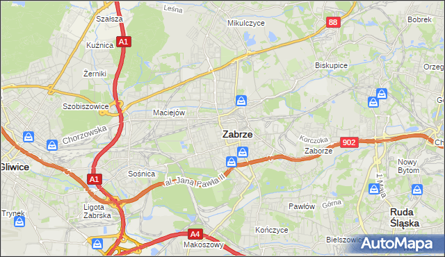 mapa Zabrza, Zabrze na mapie Targeo