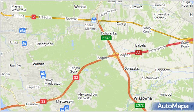 mapa Zagórze gmina Wiązowna, Zagórze gmina Wiązowna na mapie Targeo
