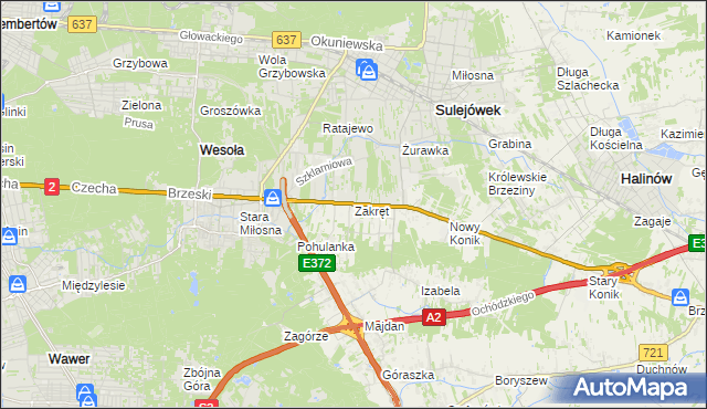 mapa Zakręt gmina Wiązowna, Zakręt gmina Wiązowna na mapie Targeo
