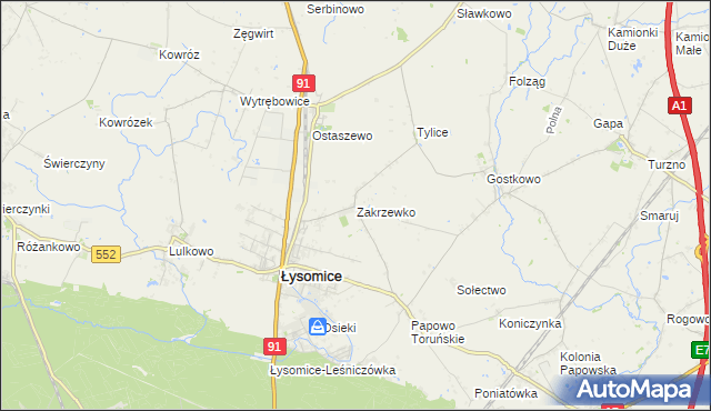 mapa Zakrzewko gmina Łysomice, Zakrzewko gmina Łysomice na mapie Targeo