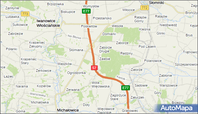 mapa Zalesie gmina Iwanowice, Zalesie gmina Iwanowice na mapie Targeo