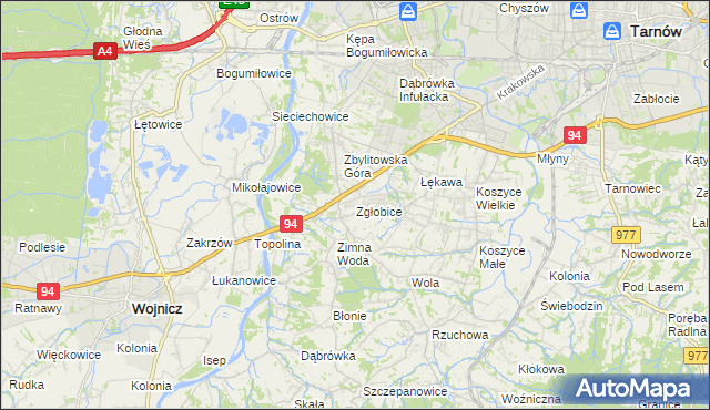 mapa Zgłobice, Zgłobice na mapie Targeo