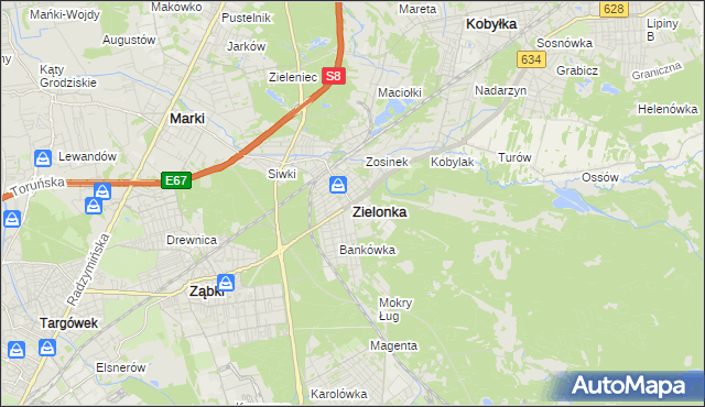 mapa Zielonka powiat wołomiński, Zielonka powiat wołomiński na mapie Targeo