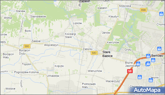 mapa Zielonki gmina Stare Babice, Zielonki gmina Stare Babice na mapie Targeo