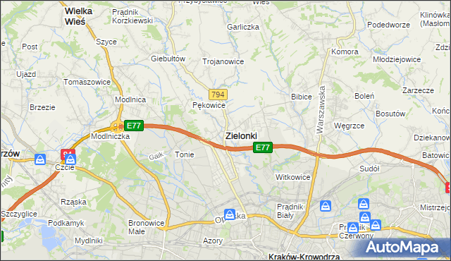 mapa Zielonki powiat krakowski, Zielonki powiat krakowski na mapie Targeo