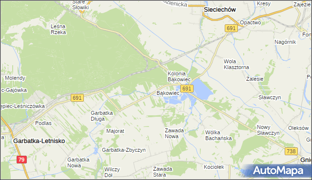 mapa Bąkowiec gmina Garbatka-Letnisko, Bąkowiec gmina Garbatka-Letnisko na mapie Targeo